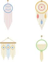 Homemade Macrame Wall Hanging. Simple Rope Knitted Decoration Illustration. Isolated Vector. vector