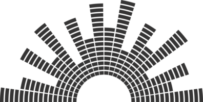 halvcirkel ljud Vinka. audio musik utjämnare. runda cirkulär ikon. spektrum radiell mönster och frekvens ram. png