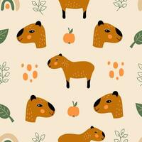 Capybara seamless pattern with nature elements vector