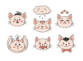 Funny cartoon cat collection vector