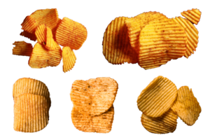 Potato chips on a transparent background with clipping path, collection of potato chips png