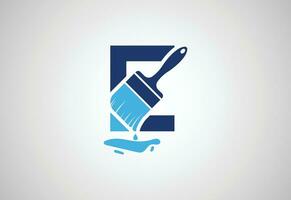 Alphabets initial E letter logo with Paint  Brush, Vector design concept