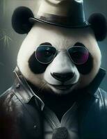 panda gangster in glasses and hat illustration photo