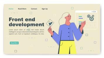 Programmer person develop computer and phone website interface. Front end development. vector