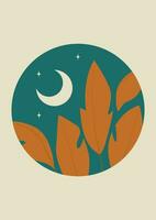 Aesthetic Illustration poster with leaves in the night vector
