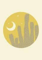 Abstract aesthetic night bush with saguaro cactus illustration vector
