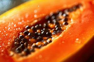 papaya tostada, macro Disparo de un Fresco desayuno con goteo Miel, ai generado foto