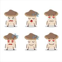 Cartoon character of shiitake mushroom with sleepy expression vector