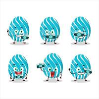 Photographer profession emoticon with cyan easter egg cartoon character vector