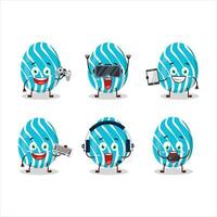 Cyan easter egg cartoon character are playing games with various cute emoticons vector