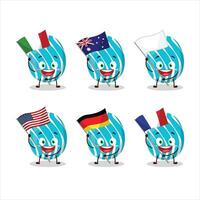 Cyan easter egg cartoon character bring the flags of various countries vector