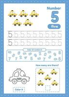 Learning numbers. Number 5. Trace, color, count vector