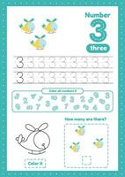 Learning numbers. Number 3. Trace, color, count vector