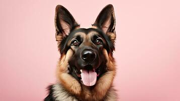 Healthy German shepherd on a solid pastel pink background, Generative AI photo