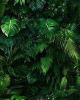 Dense tropical jungle, tile background, AI generated photo