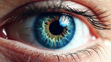 A human blue eye realistic beautiful. Eye. Generative Ai photo