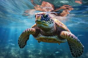 Animals. Sea turtle swimming underwater. Sea creatures. Generative AI photo