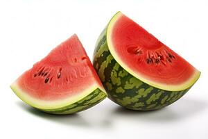 Watermelon and sliced watermelon isolated on white background. Generative Ai photo