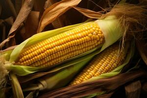 Corn cob in corn field. Generative Ai photo