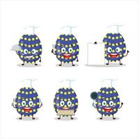 Cartoon character of dark blue easter egg with various chef emoticons vector