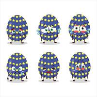 Dark blue easter egg cartoon character with sad expression vector