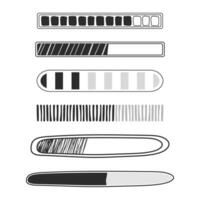 Set Loading bar, progress in doodle style isolated on white background. Indicator, line hand drawn sketch. Vector illustration