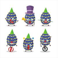 Cartoon character of dark blue easter egg with various circus shows vector