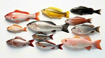 Seafood fish collage isolated on white background. Generative Ai photo