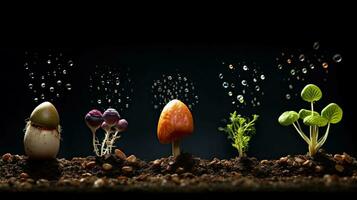 Germinating Seeds of Vegetable on the Earth in various seasons, AI Generated photo