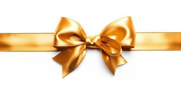 Gold ribbon with bow isolated on white background. ribbon bow. Generative Ai photo