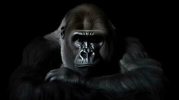 Gorilla isolated on black background. Generative Ai photo