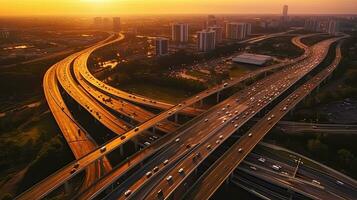 Aerial view of Expressway, Road traffic an important infrastructure of the capital. Generative Ai photo