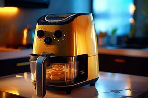 Air fryer oil free, small countertop convection oven, deep fast frying oil free in the kitchen at home. Generative Ai photo