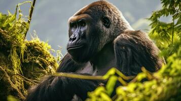 un espalda plateada montaña gorila en un selva. generativo ai foto