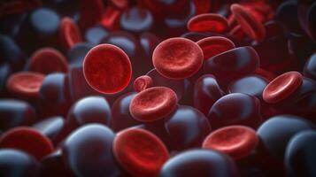 Macro blood cells, leukocytes, erythrocytes, platelets in plasma. Human anatomy. AI generated. photo