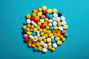 pastillas es rodeado por un pila de vistoso pastillas foto
