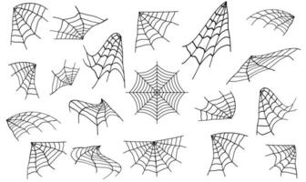 Spider web set. Halloween hand drawn cobweb collection.Spiderweb icon vector