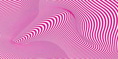 Hot pink geometric hypnotic wormhole tunnel. Optical Illusion background. Black and white pattern, spherical volume vector