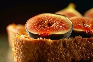 fig toast, macro shot of a fresh breakfast with Dripping Honey, AI Generated photo