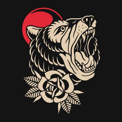 old school bear tattoo design vector.