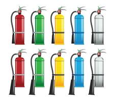 Set of Fire Extinguisher in Different Color and Style Isolated on White Background. vector