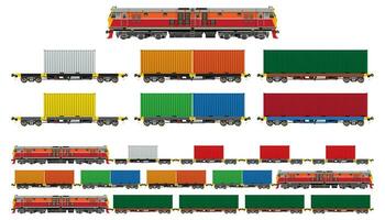 conjunto de tren, locomotora y carga coche aislado en blanco antecedentes. vector