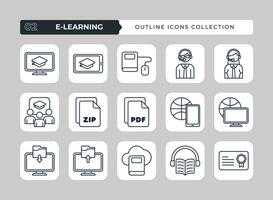 e-learning contorno icono conjunto colección vector