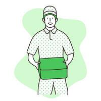 Courier delivery man with box in his hands flat illustration vector