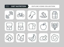 dieta nutrición contorno icono colección vector