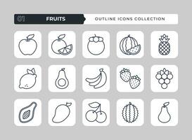 Fruit Outline Icon Set Collection vector