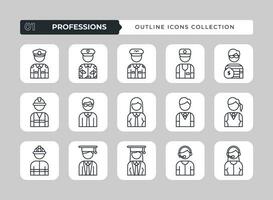 Professions Outline Icon Set Collection vector