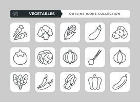 Vegetables Outline Icon set collection vector