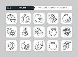 Fruit Outline Icon Set Collection vector