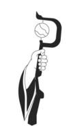 Holding wizard staff flat monochrome isolated vector object. Wooden stic for magic tricks. Editable black and white line art drawing. Simple outline spot illustration for web graphic design